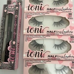 IONI 3D Long Foxy, Crisscross Half Lashes-Set of 4-Pairs of Lashes & 1-Eyeliner